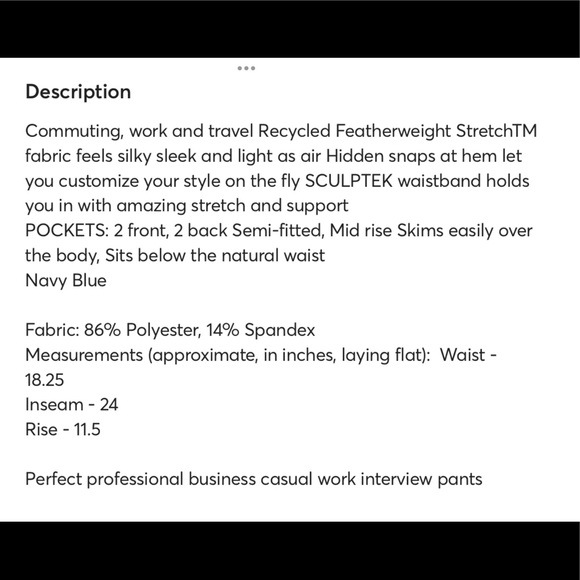 Athleta Navy Blue Tribeca Size 4 Rare Mid Rise Semi-Fitted Crop Pants - Picture 9 of 9